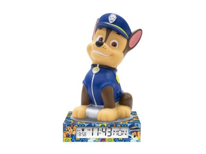 EWA19972PW Dětské 3D noční světlo a budík TLAPKOVÁ PATROLA CHASE modrý 25 cm