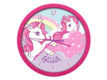 EWA11466KL Dětské nástěnné hodiny UNICORN - JEDNOROŽEC růžové 25 cm