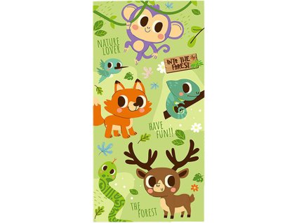 EWA11508KL Dětská bavlněná osuška ZVÍŘÁTKA V LESE zelená 70x140cm