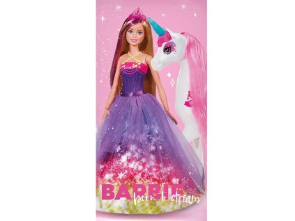 CBX235001BARB Dětská bavlněná osuška BARBIE s Jednorožcem růžová 70x140cm