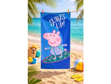 Dětská bavlněná osuška PEPPA PIG surf modrá 70x140cm