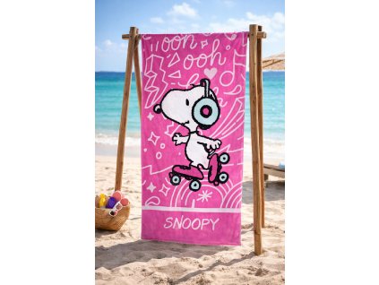 Dětská bavlněná osuška SNOOPY růžová 70x140cm