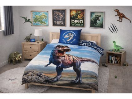 Dětské bavlněné povlečení JURSKÝ SVĚT T-rex 140×200cm, 70×90 cm