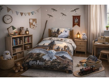 Dětské bavlněné povlečení HARRY POTTER Hedvika 140x200cm, 70x90 cm