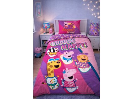 Dětské bavlněné povlečení PEPPA PIG s pytlíkem 140×200cm, 70×90 cm fialové