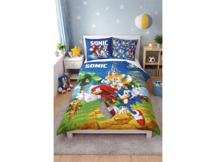 Dětské bavlněné povlečení SONIC a přátelé 140×200cm, 70×90 cm