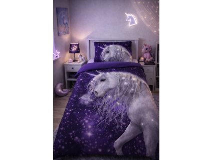 Dětské bavlněné povlečení UNICORN-JEDNOROŽEC 140×200cm, 70×90 cm fialové