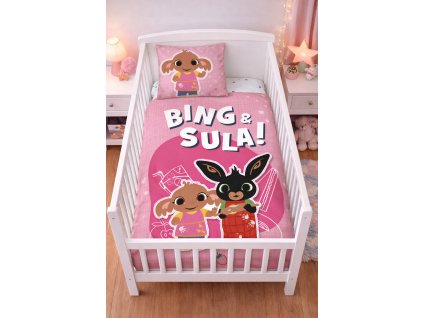 Dětské bavlněné povlečení ZAJÍČEK BING a Sula 100×135cm, 40×60 cm růžové