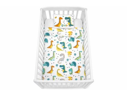 Dětské bavlněné povlečení DINOSAUR 100×135cm, 40×60 cm bílé