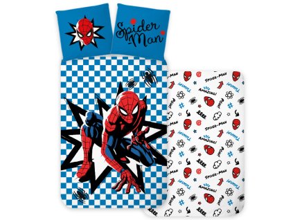 BRM021488 Dětské bavlněné povlečení SPIDERMAN 100×135 cm, 40×60 cm modré