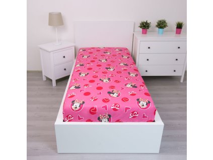 JFK012888 Dětské prostěradlo MINNIE MOUSE srdce 90x200 cm růžové