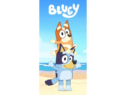 BRM022928 Dětská bavlněná osuška BLUEY a Bingo na pláži modrá 70x140cm