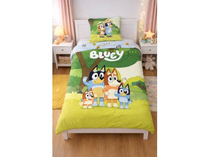 Dětské bavlněné povlečení BLUEY rodinka v přírodě 140×200cm, 70×90 cm