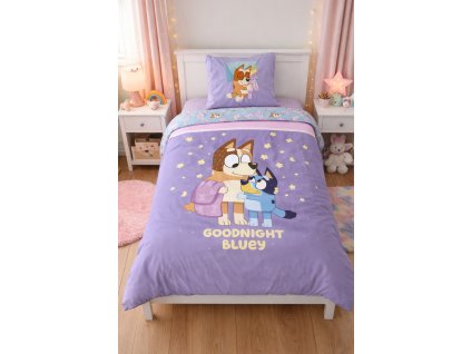Dětské bavlněné povlečení BLUEY dobrou noc 140×200cm, 70×90 cm fialové