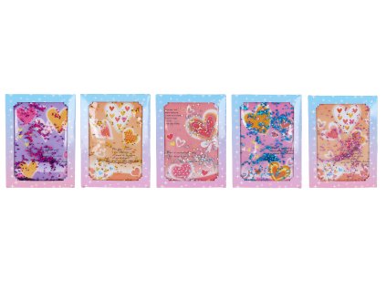 Notes 15x21cm, 80 listů srdce, glitter s tekutinou assort