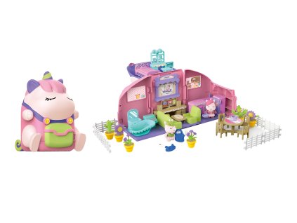 Batoh domek jednorožec s efekty 2v1 18x16x26 cm