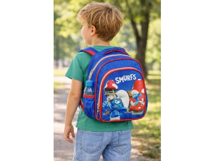 Dětský batoh ŠMOULOVÉ 2 kapsy modrý 30 cm
