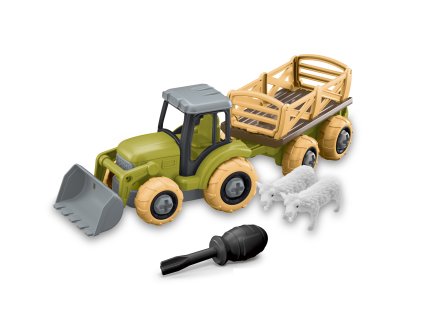 Traktor s přívěsem a zvířaty šroubovací 25 cm