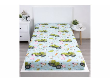 Dětské bavlněné prostěradlo PEPPA PIG traktor 90x200 cm modré