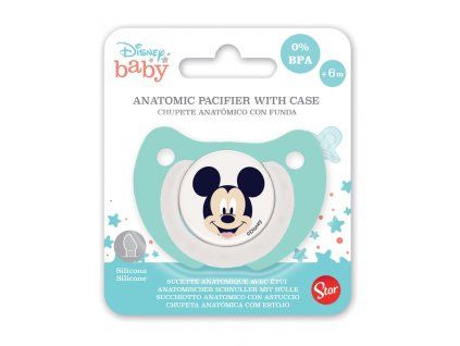 STF13017 Anatomický dětský dudlík MICKEY s pouzdrem mentolový
