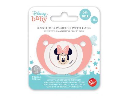 STF13117 Anatomický dětský dudlík MINNIE s krytem růžový