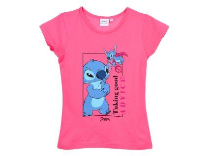 Dívčí tričko LILO A STITCH Advice krátký rukáv růžové
