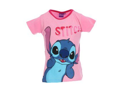 Dívčí tričko LILO A STITCH krátký rukáv světle růžové