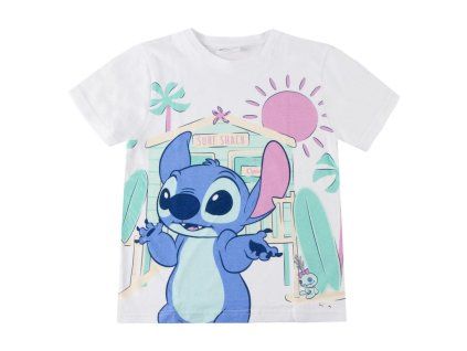 Dívčí tričko LILO A STITCH Surf shack krátký rukáv bílé