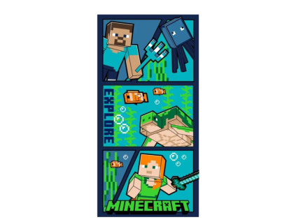 Plážová osuška MINECRAFT Explore modrá 70x140cm - rychleschnoucí