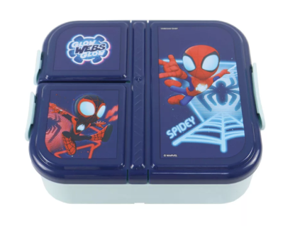 Dětský svačinový box SPIDERMAN Glow 3 přihrádky modrý