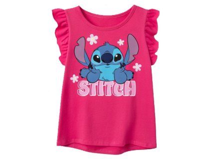 Dívčí tričko LILO A STITCH s volánkovými rukávy sytě růžové