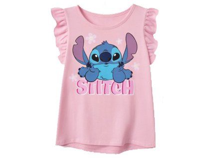Dívčí tričko LILO A STITCH s volánkovými rukávy světle růžové