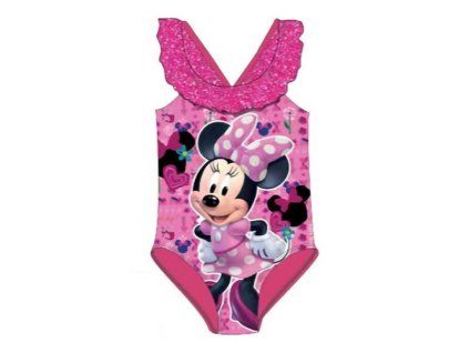 Dívčí plavky MINNIE jednodílné s třpytivým volánkem růžové