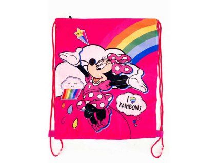 Pytlík na obuv MINNIE s duhou 41x33 růžový