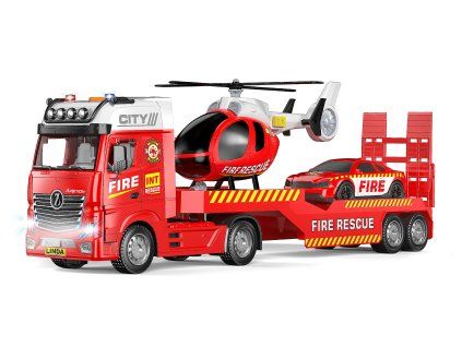 Auto hasiči tahač a helikoptéra s efekty set 55 cm