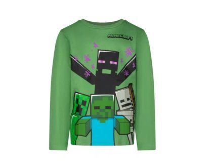 Chlapecké tričko MINECRAFT dlouhý rukáv 4 postavy zelené