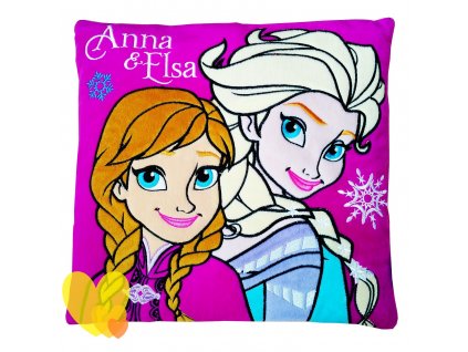 Polštářek FROZEN Anna a Elsa růžový plyš 35x35
