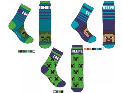 Ponožky MINECRAFT s modrou chlapecké 3pack (Barva modrozelená, Velikost 35/38)