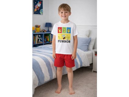 Chlapecké pyžamo SPONGEBOB krátké bíločervené