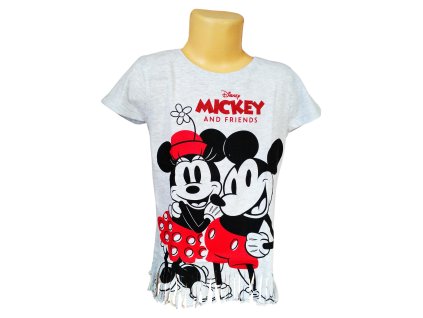 Tričko MINNIE A MICKEY s třásněmi kr.rukáv dívčí šedé (Barva Šedá, Velikost 164)