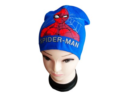 Čepice SPIDERMAN chlapecká bavlna jaro podzim modrá světlá (Barva Modrá světlá, Velikost pokrývek hlavy 52)