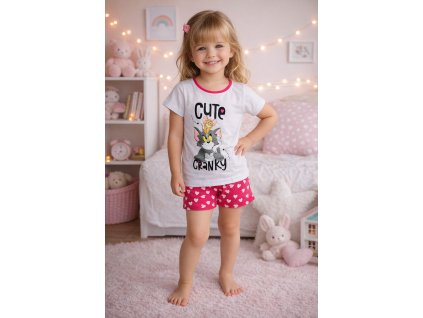 Pyžamo TOM A JERRY krátké dívčí bílorůžové