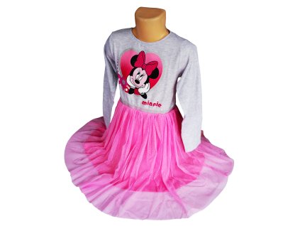 Šaty MINNIE v srdci s tylem dl.rukáv šedorůžové