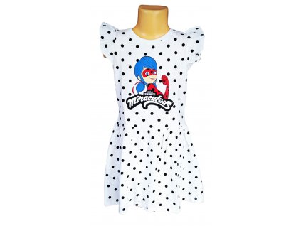 Dívčí šaty KOUZELNÁ BERUŠKA bavlna bílé s modrými puntíky