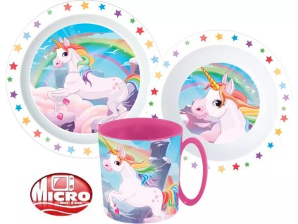 Jídelní set UNICORN - JEDNOROŽEC s větším hrnkem plast