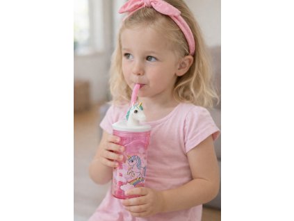 3D lahev na pití UNICORN - JEDNOROŽEC s brčkem