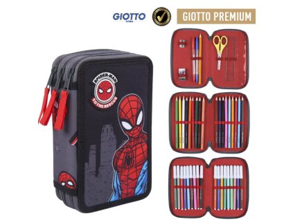 Chlapecký penál SPIDERMAN třípatrový s výbavou černý