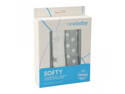 Látkové bavlněné pleny New Baby Softy s potiskem 70 x 70 cm 4 ks šedo-bílé