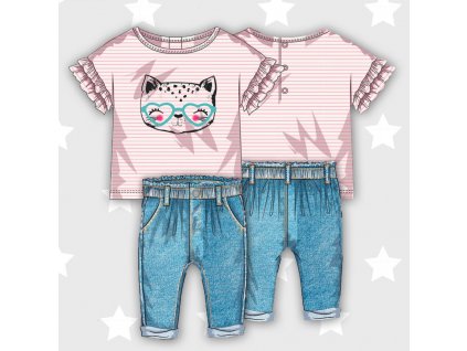 Dívčí set - tričko a kalhoty džínové, Minoti, Purrfect 1, růžová