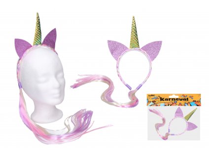 Set karneval - čelenka JEDNOROŽEC fialové uši s copem